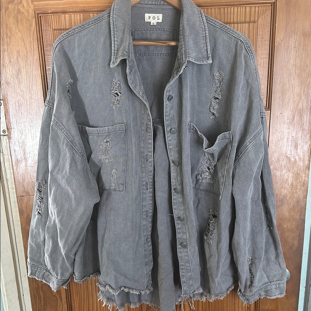 POL Distressed Denim Jacket